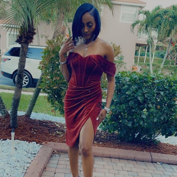 Miss Circle Dresses & Skirts - Velvet Off The Shoulder Corset Dress - Burgundy - Miss Circle - X-Small